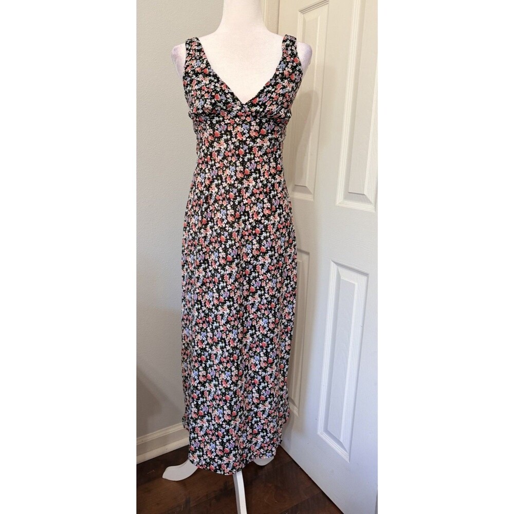 Princess Polly Floral Maxi Dress Open Back Sleeveless Black Pink Women’s